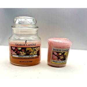 Yankee Candle Fresh Cut Roses Scented Bundle of Candles. 1 3.7 oz Jar & 1 Votive